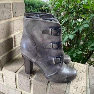 Plenty by Tracy Reese Gray Leather Buckle Ankle Booties